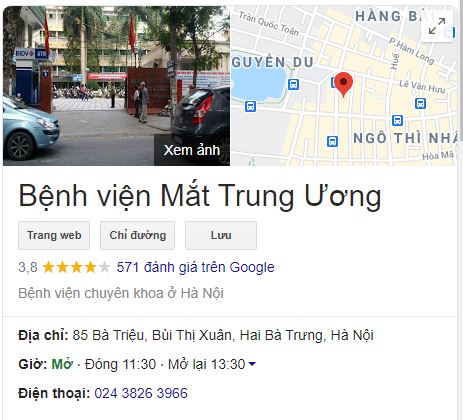 Địa chỉ bệnh viện mắt Trung Ương
